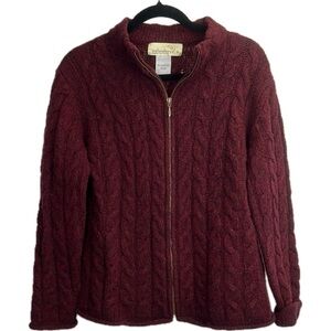 IrelandsEye Irish Knitwear Lambswool and Silk Sweater Maroon Full Zip Size S Lux